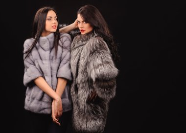 Güzellik moda Model kız mavi vizon kürk ceket