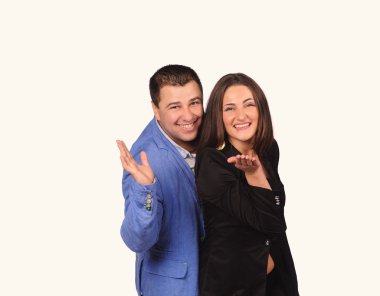 erkek ve kadın komik yüzü beyaz arka plan üzerinde izole olan