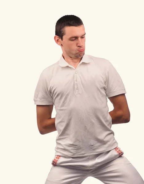 Funny man in white shirt with different emotions — Stock Photo, Image