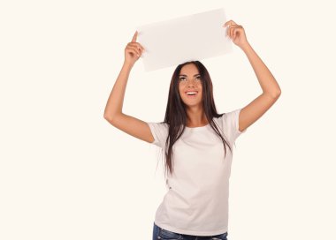 güzel kız boş bir Pano holding