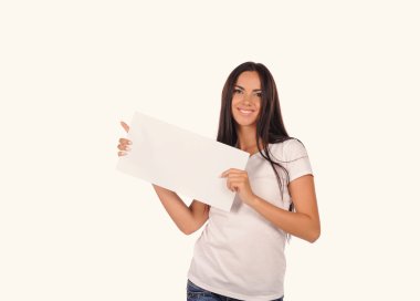 güzel kız boş bir Pano holding