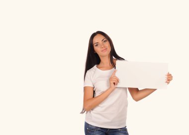 güzel kız boş bir Pano holding