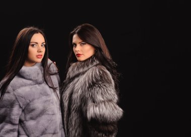 Güzellik moda Model kız mavi vizon kürk ceket