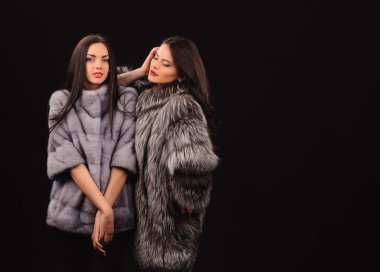 Güzellik moda Model kız mavi vizon kürk ceket