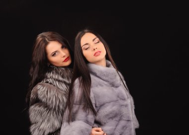 Güzellik moda Model kız mavi vizon kürk ceket