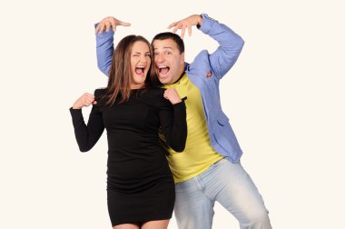 erkek ve kadın komik yüzü beyaz arka plan üzerinde izole olan