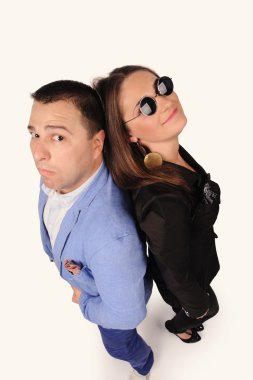 erkek ve kadın komik yüzü beyaz arka plan üzerinde izole olan