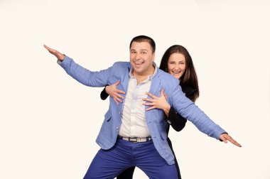 erkek ve kadın komik yüzü beyaz arka plan üzerinde izole olan