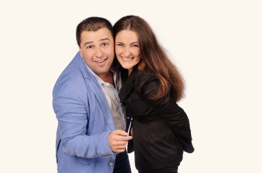 erkek ve kadın komik yüzü beyaz arka plan üzerinde izole olan