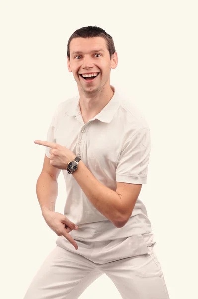 Hombre divertido en camisa blanca con diferentes emociones —  Fotos de Stock