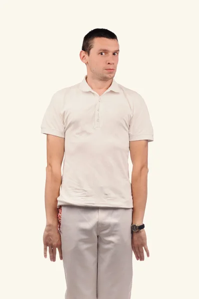 Funny man in white shirt with different emotions — Stock Photo, Image