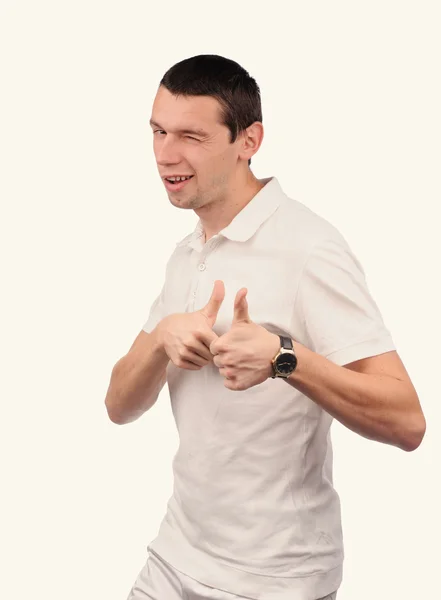 Hombre divertido en camisa blanca con diferentes emociones —  Fotos de Stock