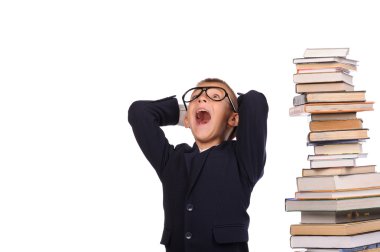 Öğrenci kitap büyük yığını çığlıklar