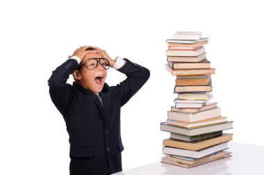 Öğrenci kitap büyük yığını çığlıklar