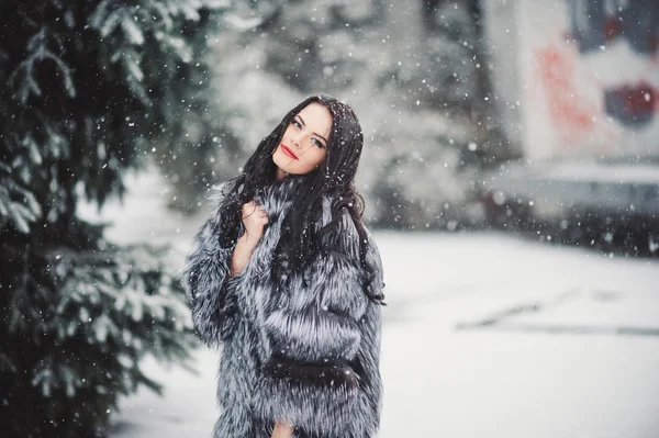 冬天的雪的美丽女孩的肖像 — 图库照片