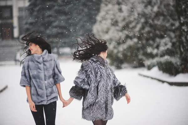 Ragazze divertenti godendo il tempo invernale — Foto Stock