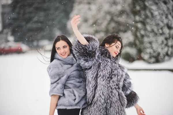 Funny girls enjoying winter weather — Stock Photo, Image