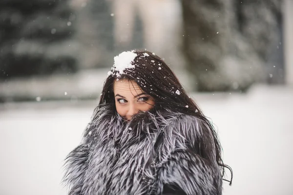 Portrait d'hiver de beauté fille avec neige — Photo