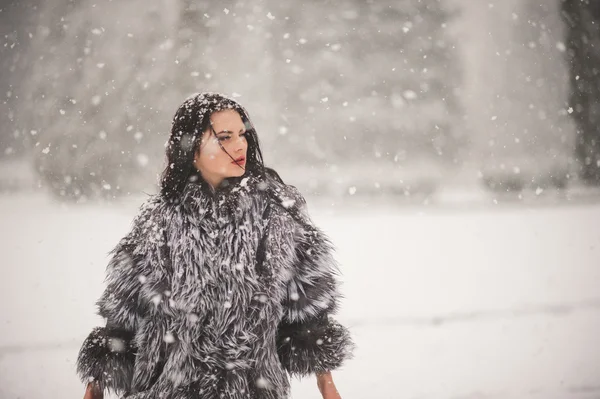 Winter Porträt der Schönheit Mädchen mit Schnee — Stockfoto