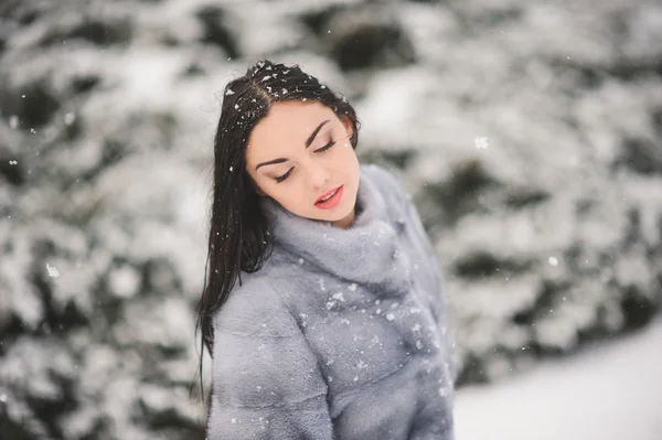 Winter Porträt der Schönheit Mädchen mit Schnee — Stockfoto