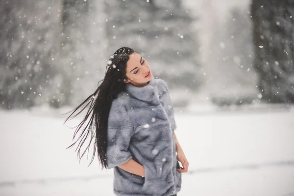 Güzellik kız ile kar kış portresi — Stok fotoğraf