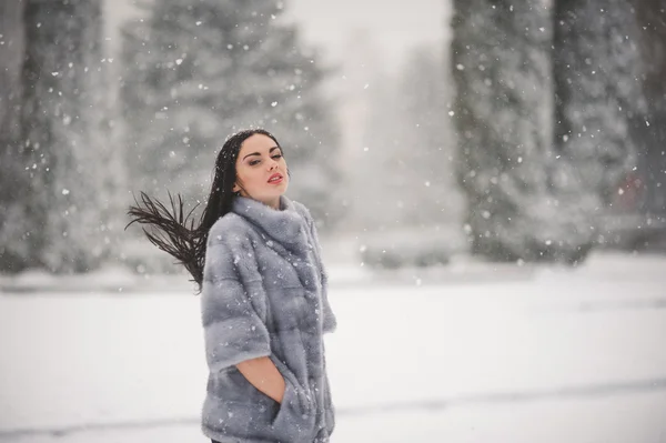 Güzellik kız ile kar kış portresi — Stok fotoğraf