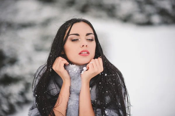 Winter Porträt der Schönheit Mädchen mit Schnee — Stockfoto