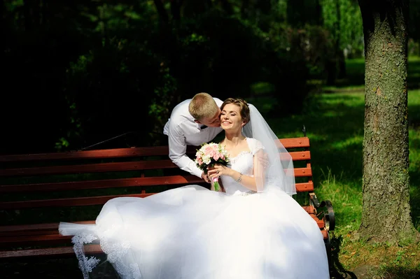 Feliz novia y novio en su boda — Foto de Stock