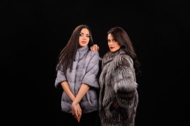Güzellik moda Model kız mavi vizon kürk ceket