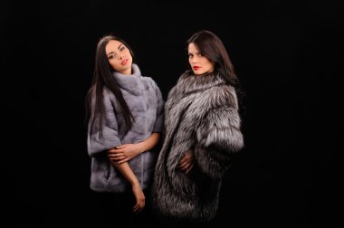 Güzellik moda Model kız mavi vizon kürk ceket