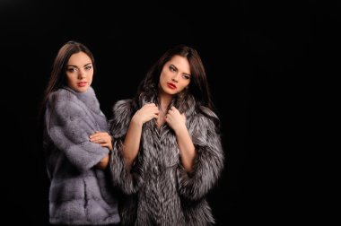Güzellik moda Model kız mavi vizon kürk ceket