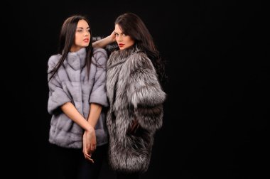 Güzellik moda Model kız mavi vizon kürk ceket