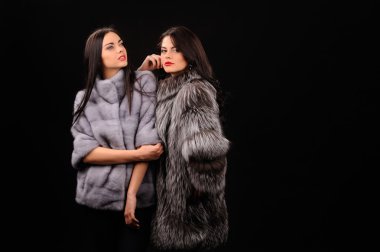 Güzellik moda Model kız mavi vizon kürk ceket