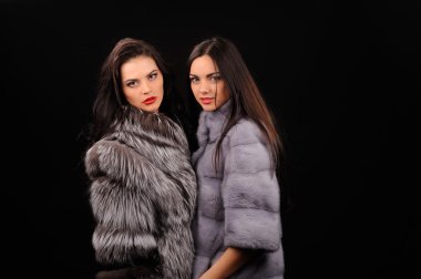 Güzellik moda Model kız mavi vizon kürk ceket
