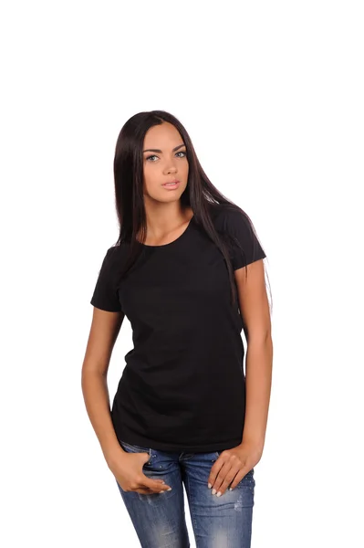 Mooi meisje in de zwarte shirt — Stockfoto