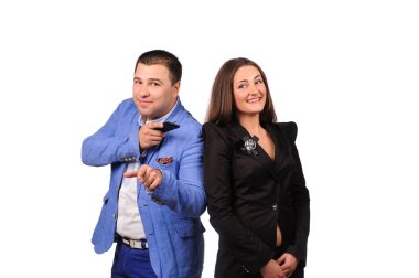 erkek ve kadın komik yüzü beyaz arka plan üzerinde izole olan