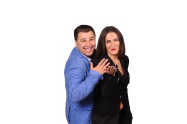 erkek ve kadın komik yüzü beyaz arka plan üzerinde izole olan