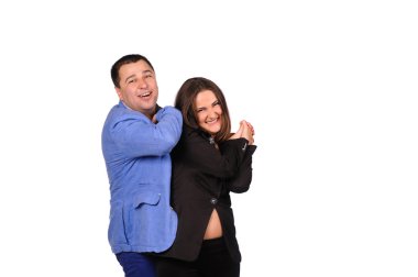 erkek ve kadın komik yüzü beyaz arka plan üzerinde izole olan