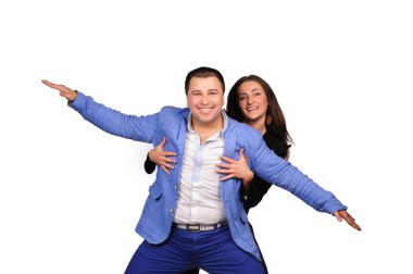 erkek ve kadın komik yüzü beyaz arka plan üzerinde izole olan