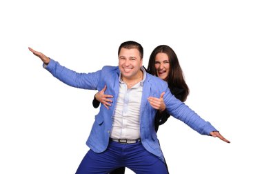 erkek ve kadın komik yüzü beyaz arka plan üzerinde izole olan