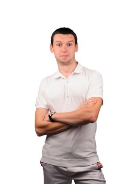 farklı duygular ile Beyaz gömlekli komik adam 