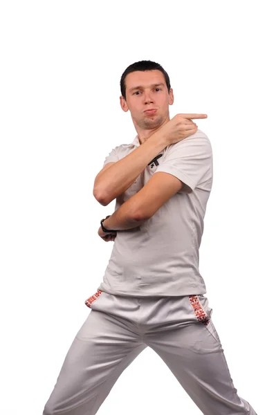 Hombre divertido en camisa blanca con diferentes emociones —  Fotos de Stock