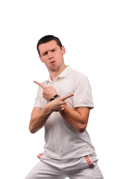 Legrační muž v bílé košili s různými emocemi — Stock fotografie