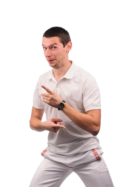 Funny man in white shirt with different emotions — Stock Photo, Image