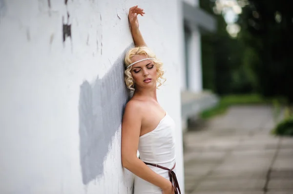 Sexy girl in white dress — Stock Photo, Image