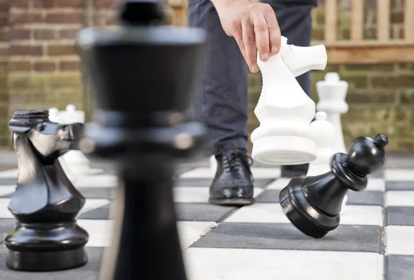 White Knight captures black pawn — Stock Photo, Image