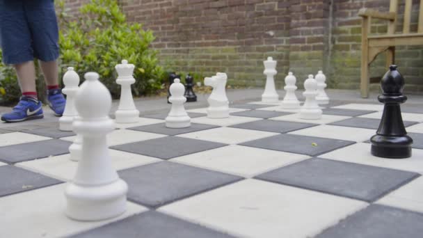 Boy joue aux échecs en plein air — Video