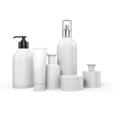 Beyaz arka plan üzerinde 3D kozmetik paketi