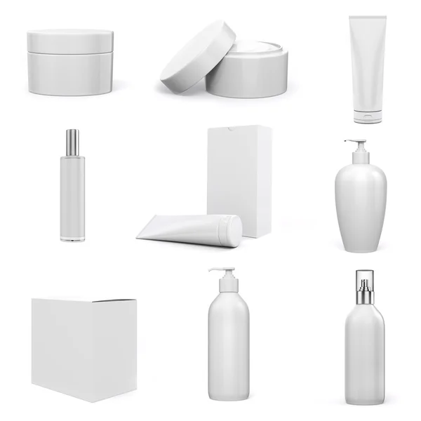 Paquete de cosméticos 3d sobre fondo blanco — Foto de Stock