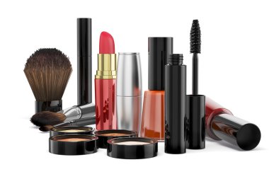 3D makyaj kozmetik beyaz arka plan üzerinde